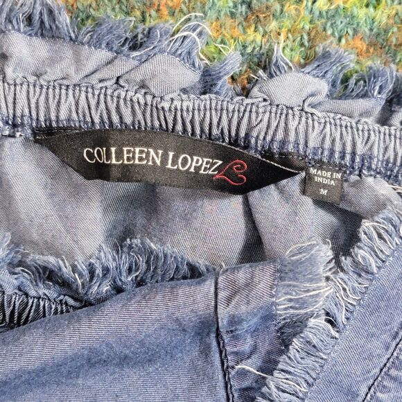 Colleen Lopez Dress Womens M Blue Chambray Off The Shoulder Bell Sleeve Boho - Picture 8 of 9